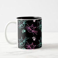 Cute Cat Doodle Pink Teal Black