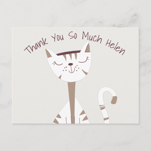 Cute Cat Drawing Name Thank You  Postcard (Front)
