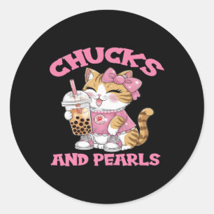 Cute Cat Drinking Bubble Tea Kitten Lover Classic Round Sticker