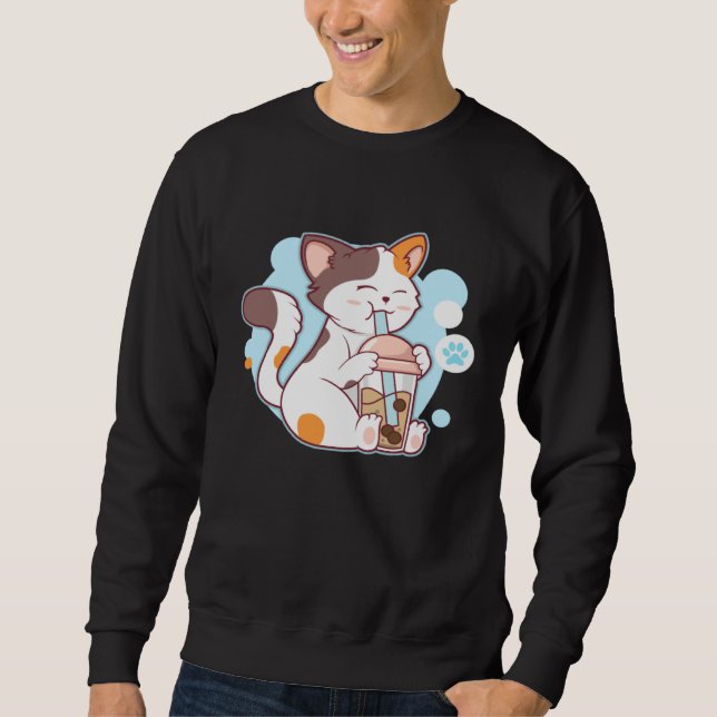 Cute Cat Drinking Bubble Tea  Tea  Costume Sweatshirt (Front)
