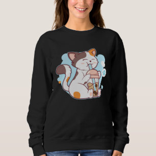 Cute Cat Drinking Bubble Tea  Tea  Costume Sweatshirt