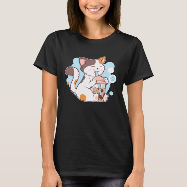 Cute Cat Drinking Bubble Tea  Tea  Costume T-Shirt (Front)