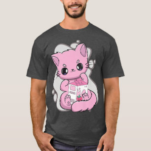 Cute Cat Drinking Strawberry Milk And Kawaii Boba T-Shirt