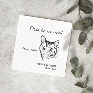 Cute Cat Drinks On Me Pet Wedding Napkin