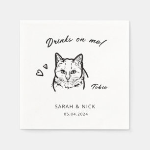 Cute Cat Drinks On Me Reception Wedding Napkin