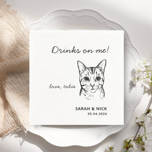 Cute Cat Drinks On Me Wedding Napkin