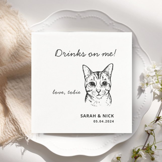 Cute Cat Drinks On Me Wedding  Napkin (Creator Uploaded)