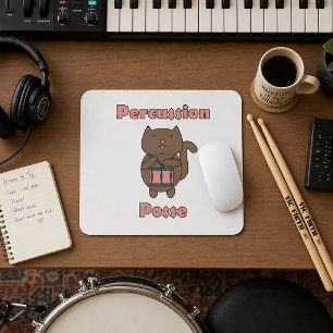 Cute Cat Drummer Percussion Posse Funny Musician Mouse Pad