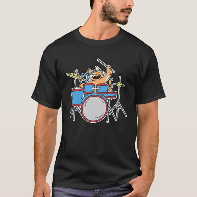 Cute Cat Drummer T-Shirt (Front)