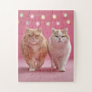 Cute Cat Duo on Pink Jigsaw Puzzle