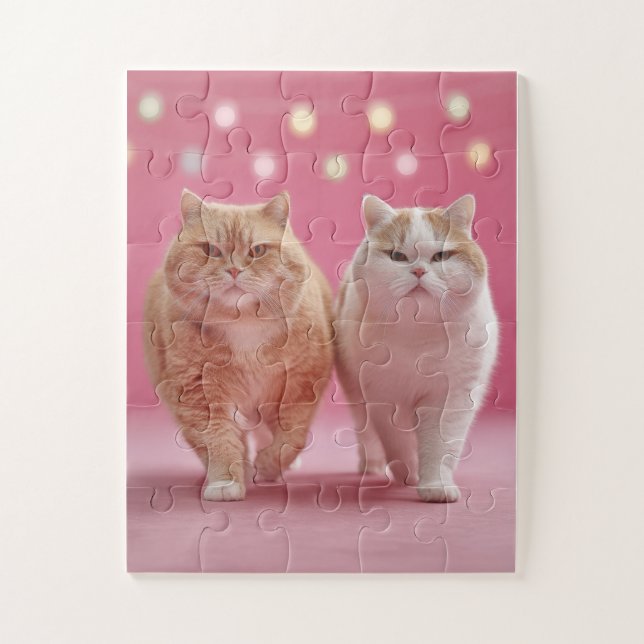 Cute Cat Duo on Pink Jigsaw Puzzle (Vertical)