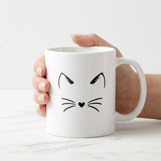 Cute Cat Ears & Whiskers Heart Nose Graphic Coffee Mug