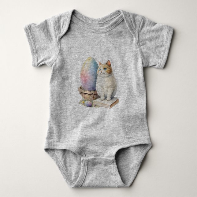 Cute Cat Easter Egg Happy Easter Day, Easter Cat Baby Bodysuit (Front)