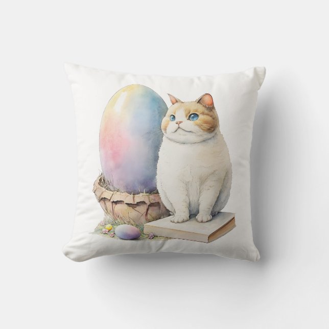 Cute Cat Easter Egg Happy Easter Day, Easter Cat Cushion (Front)