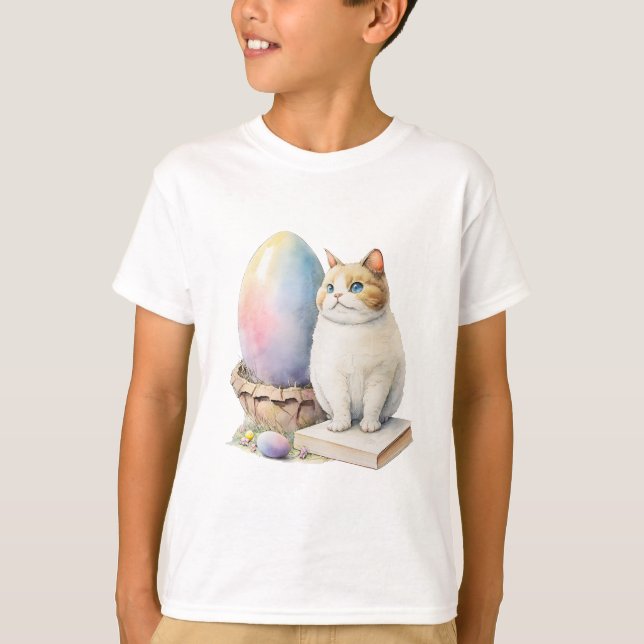 Cute Cat Easter Egg Happy Easter Day, Easter Cat T-Shirt (Front)