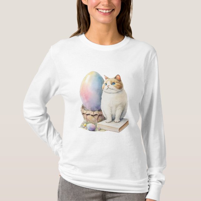 Cute Cat Easter Egg Happy Easter Day, Easter Cat T-Shirt (Front)
