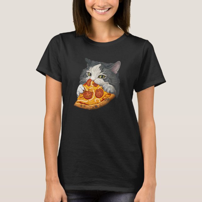 Cute   Cat Eat Pizza T-Shirt (Front)