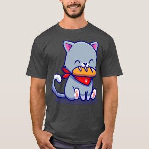 Cute Cat Eating Bread Cartoon T-Shirt