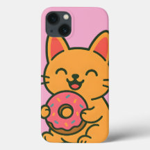 Cute Cat Eating Doughnut – Funny Kawai Phone Cases