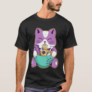 Cute Cat Eating Halloween Ramen Funny Design T-Shirt