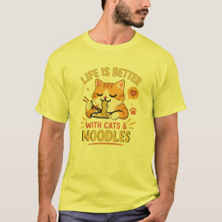 Cute Cat Eating Noodles Funny Ramen Lover Kawaii K T-Shirt