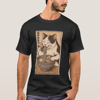 Cute Cat Eating Ramen Art Funny Food Lover T-Shirt