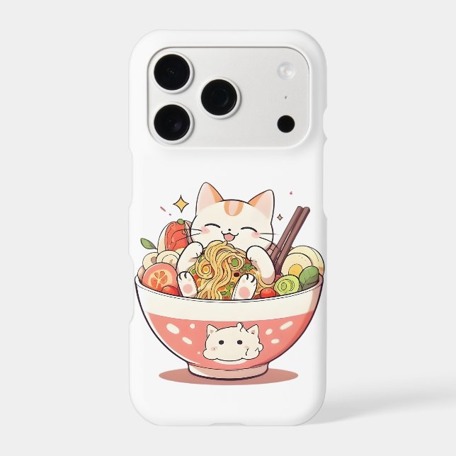 Cute Cat Eating Ramen Bowl Kawaii Design (Back)