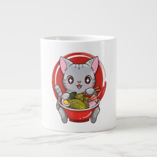 Cute Cat Eating Ramen Japanese Food Cat Lover Large Coffee Mug