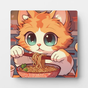 Cute Cat Eating Ramen Noodles Plaque