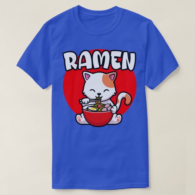 Cute Cat eating Ramen Noodles T-Shirt (Design Front)