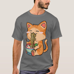 Cute Cat Eating Ramen - Otaku Manga Kawaii Cat Ani T-Shirt