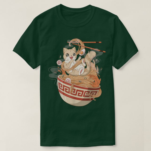Cute Cat eating Ramen  T-Shirt (Design Front)