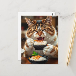 Cute Cat Eating Sushi Roll Postcard
