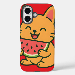 Cute Cat Eating Watermelon – Kawaii Funny iPhone C iPhone 16 Case