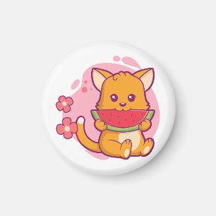 Cute Cat Eating Watermelon Kawaii Magnet