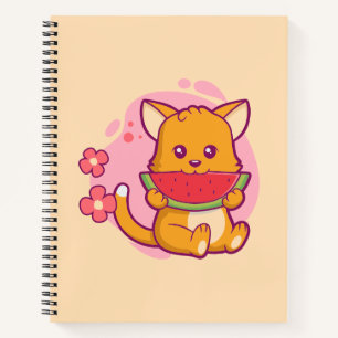 Cute Cat Eating Watermelon Kawaii Notebook