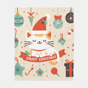 Cute Cat Enjoy Christmas season  Fleece Blanket