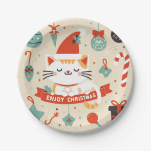 Cute Cat Enjoy Christmas season  Paper Plate