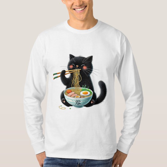 Cute cat enjoying a hot bowl of ramen T-Shirt (Front)