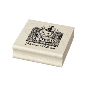 Cute Cat Exlibris  Rubber Stamp
