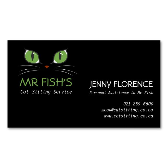 Cute Cat Eyes Pet Care Cat Business Magnetic Business Card (Front)