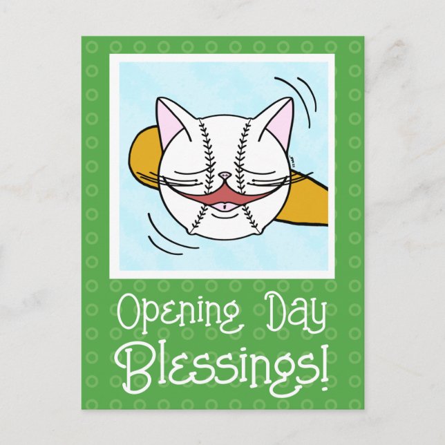 Cute Cat Face Baseball Opening Day Good Luck Postcard (Front)