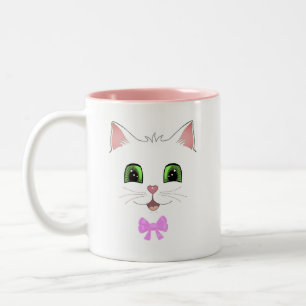 Cute cat face & calligraphy Two-Tone coffee Mug