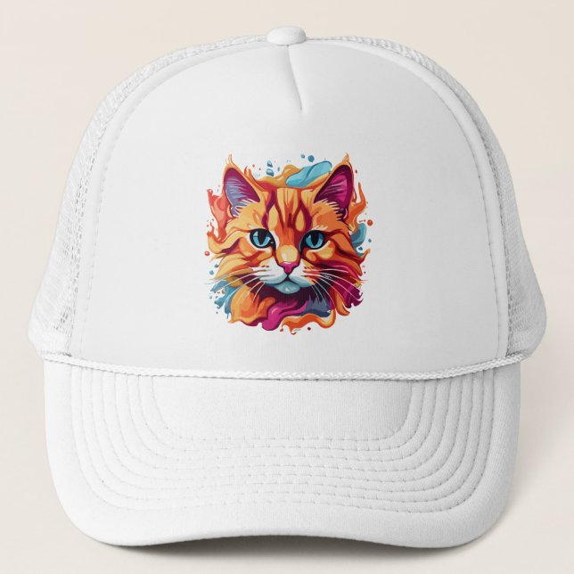 Cute Cat Face Digital Art Design-86002 Trucker Hat (Front)