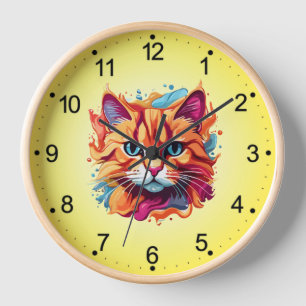 Cute Cat Face Digital Art Design-87002 Clock