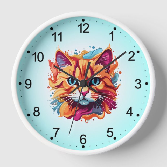 Cute Cat Face Digital Art Design-87002 Clock (Front)