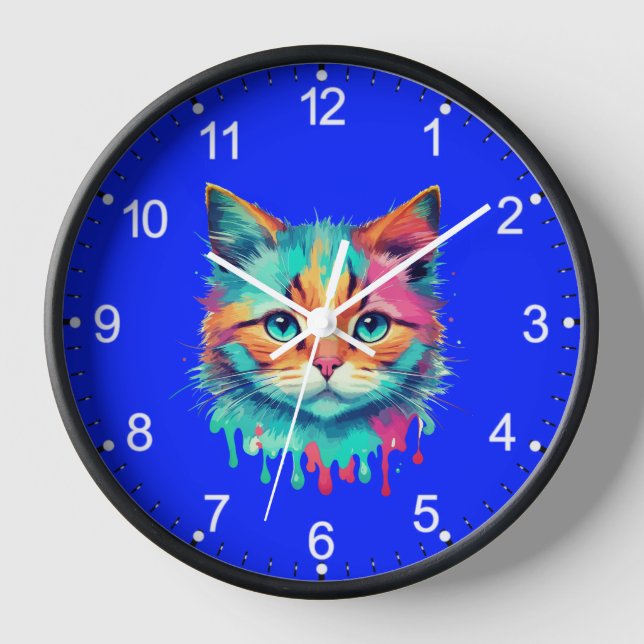 Cute Cat Face Multicolored Design-89059 Clock (Front)