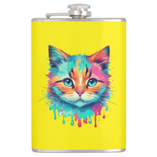 Cute Cat Face Multicolored Design-89059 Hip Flask
