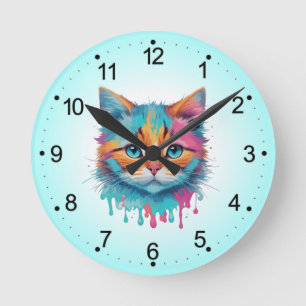 Cute Cat Face Multicolored Design-89059 Round Clock