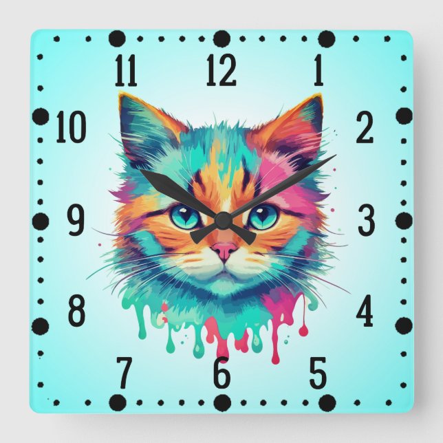 Cute Cat Face Multicolored Design-89059 Square Wall Clock (Front)